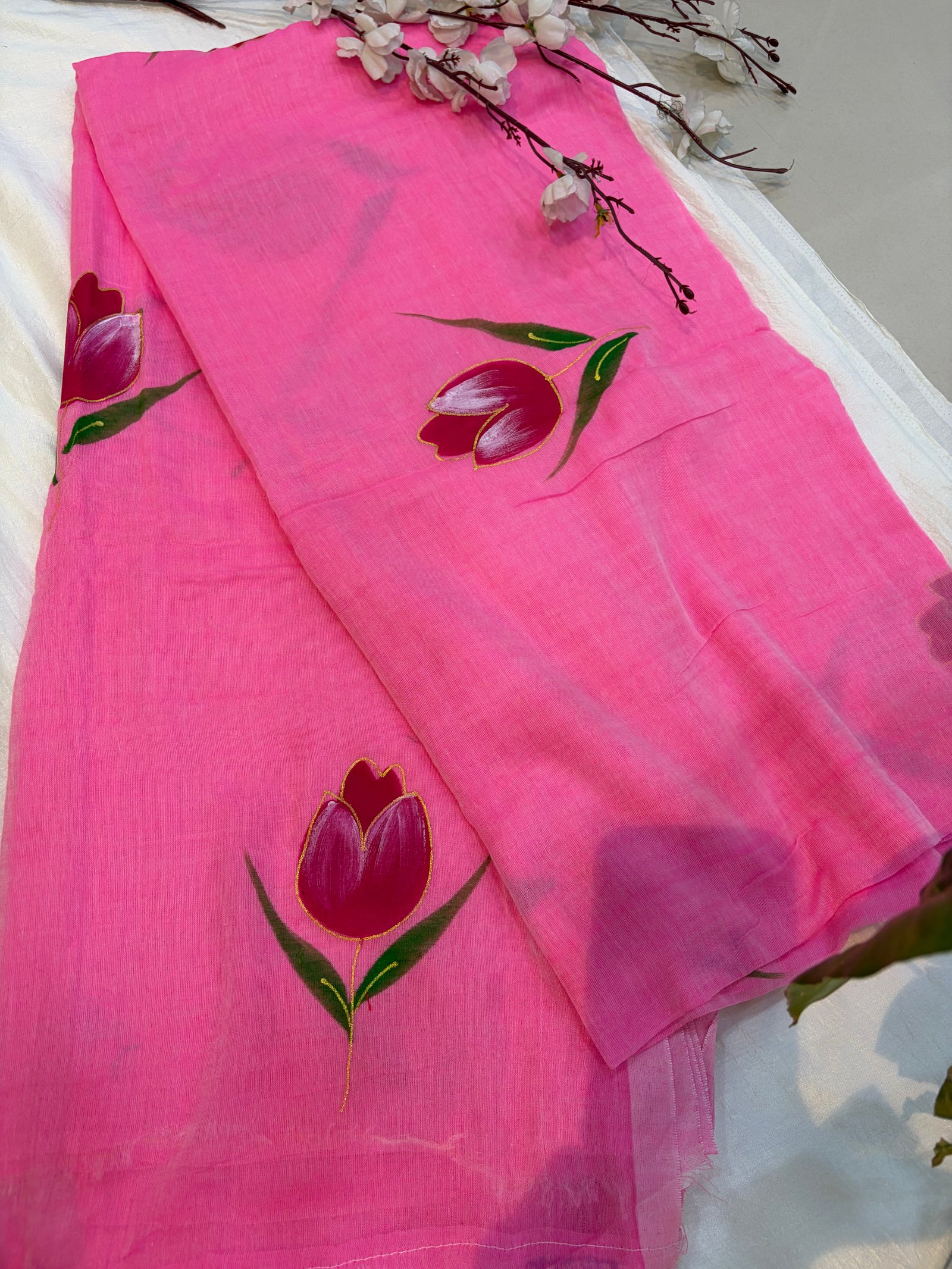 Brush Print Pink Saree