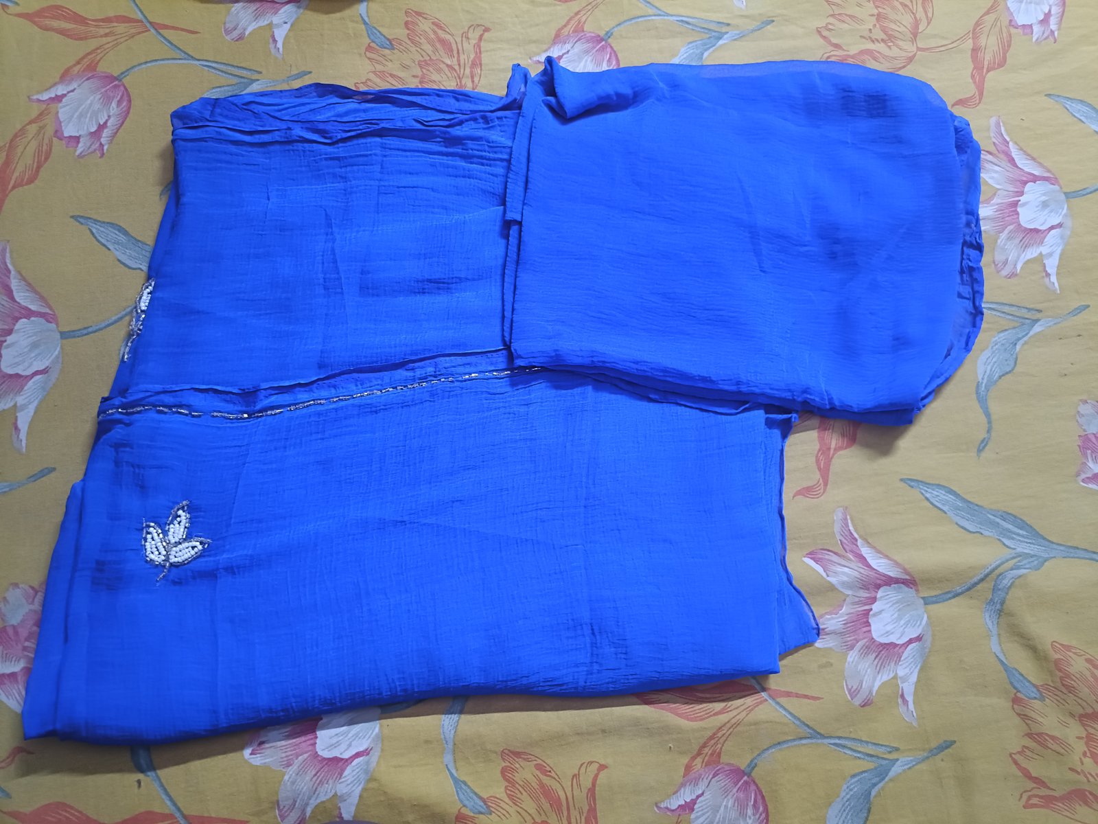 Very bright and lightweight saree.